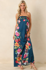 Moonlit Tropics Navy Multi Floral Strapless Maxi Dress