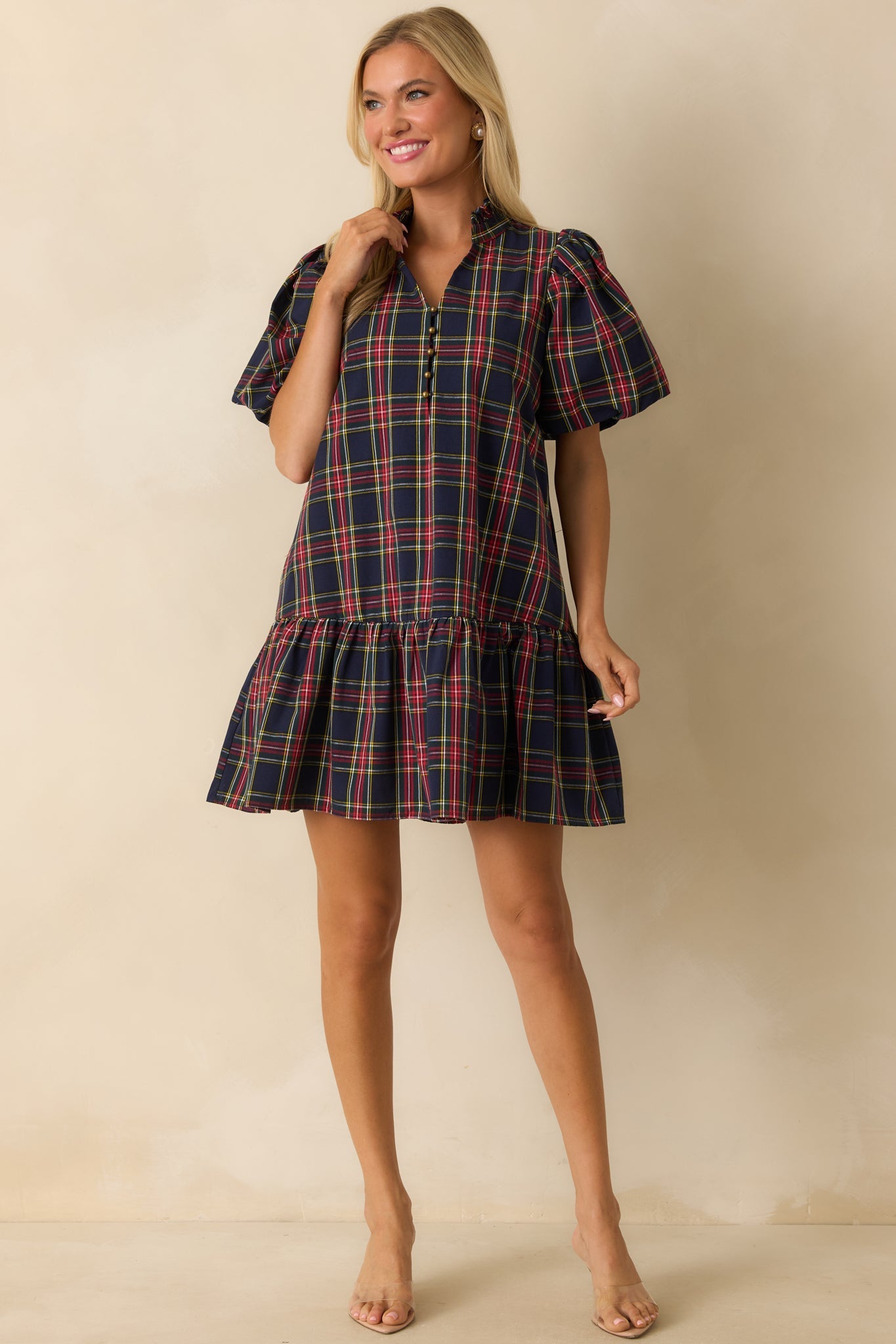 Wrapped in Cheer Navy Plaid Mini Dress