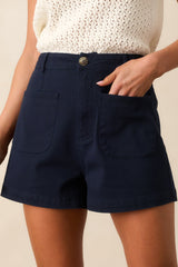 For The Moment Navy High Waisted Patch Pocket Shorts