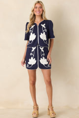 Midnight Magnolia Navy Floral Appliqué Mini Skort