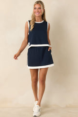 In Good Form Navy Stretch Knit Contrast Trim Top