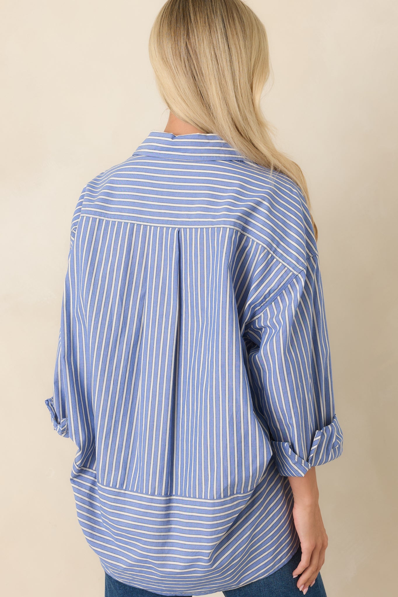 Just What You Wanted Navy Stripe Cotton Button Up Shirt