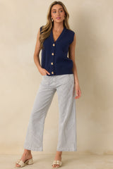 Right Where We Are Navy Stripe Cotton High Waisted Wide Leg Jeans