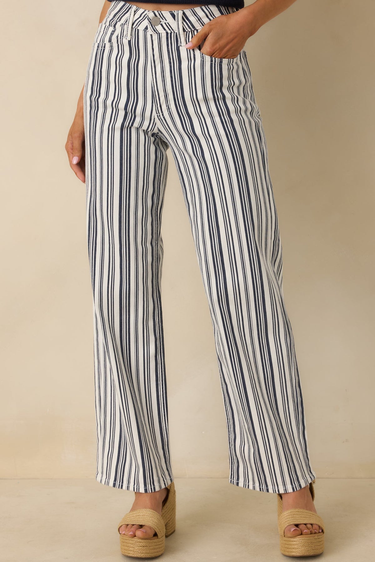 Boardwalk Bound Navy Stripe Cotton Wide Leg Pants