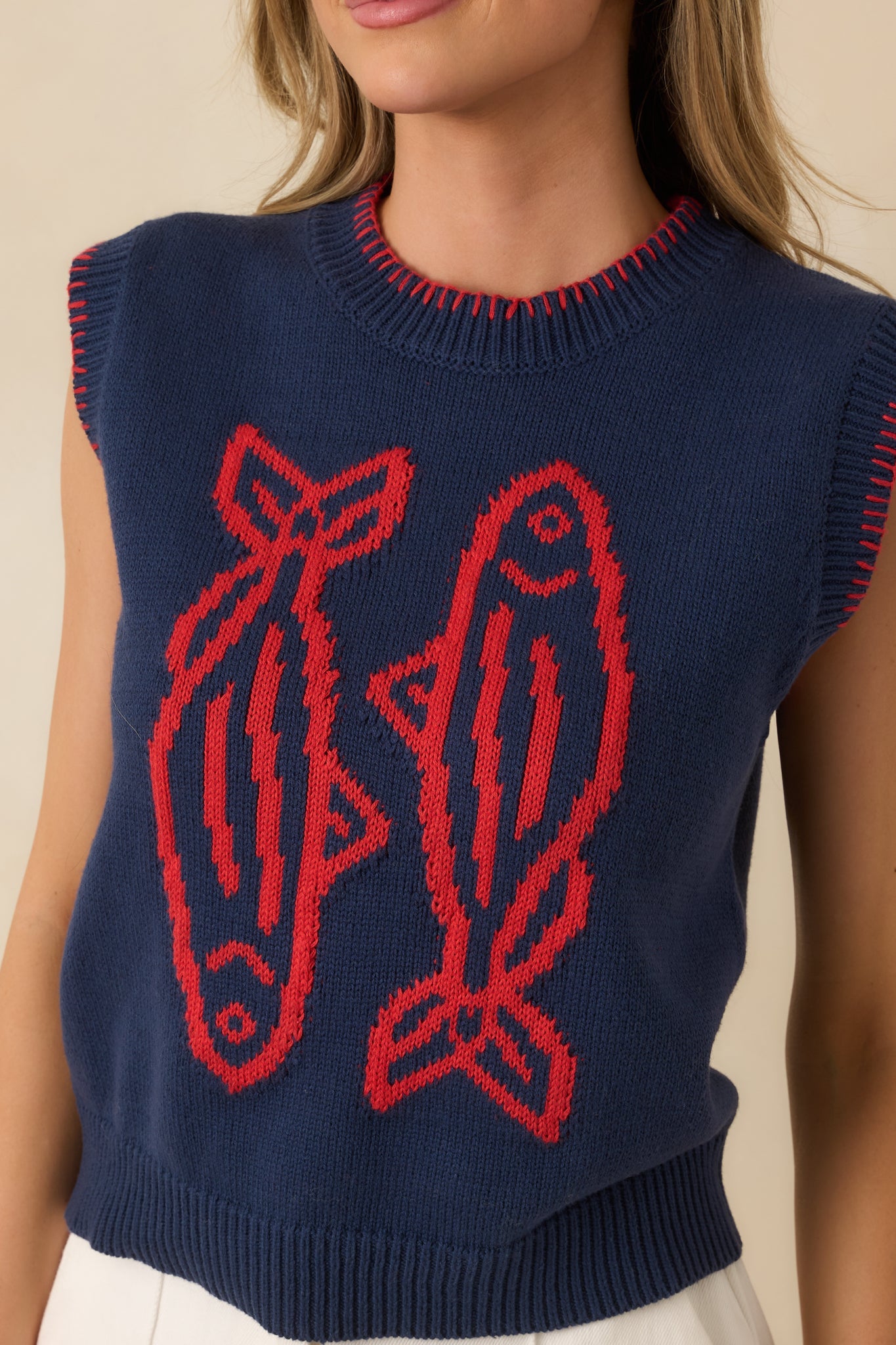 Hooked On You Navy Knit Contrast Stitch Sweater Vest