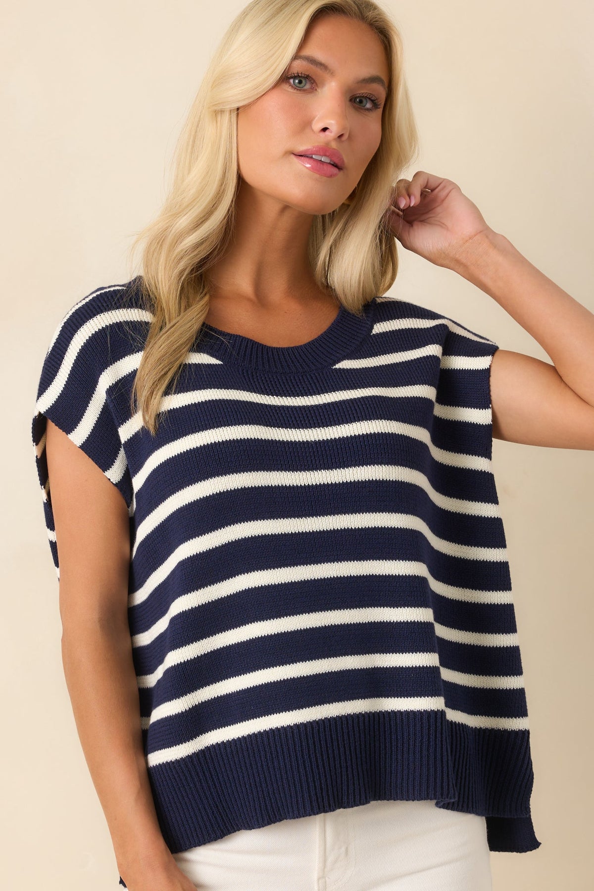 Daring Diva Navy Stripe Oversized Sweater Vest