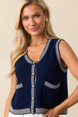 Lesson Learned Navy Cotton Button Front Sweater Vest
