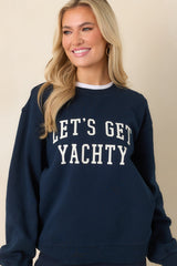 Z Supply Navy Blue Cotton Yachty Boyfriend Sweatshirt