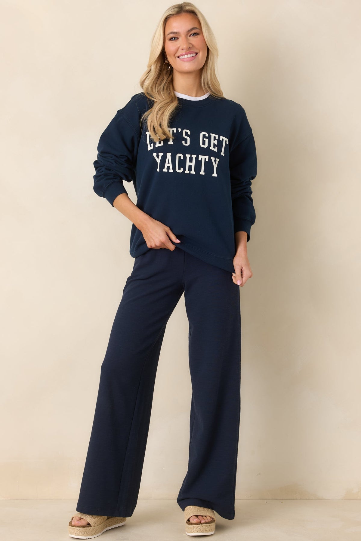 Z Supply Navy Blue Cotton Yachty Boyfriend Sweatshirt