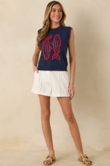 Hooked On You Navy Knit Contrast Stitch Sweater Vest