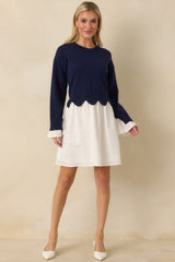 Made to Charm Navy Scalloped Sweater Mini Dress