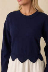 Made to Charm Navy Scalloped Sweater Mini Dress