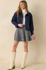 Smooth Finish Navy Blue Zip Up Bomber Jacket