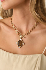 Keep It Close Gold Brown Stone Toggle Necklace