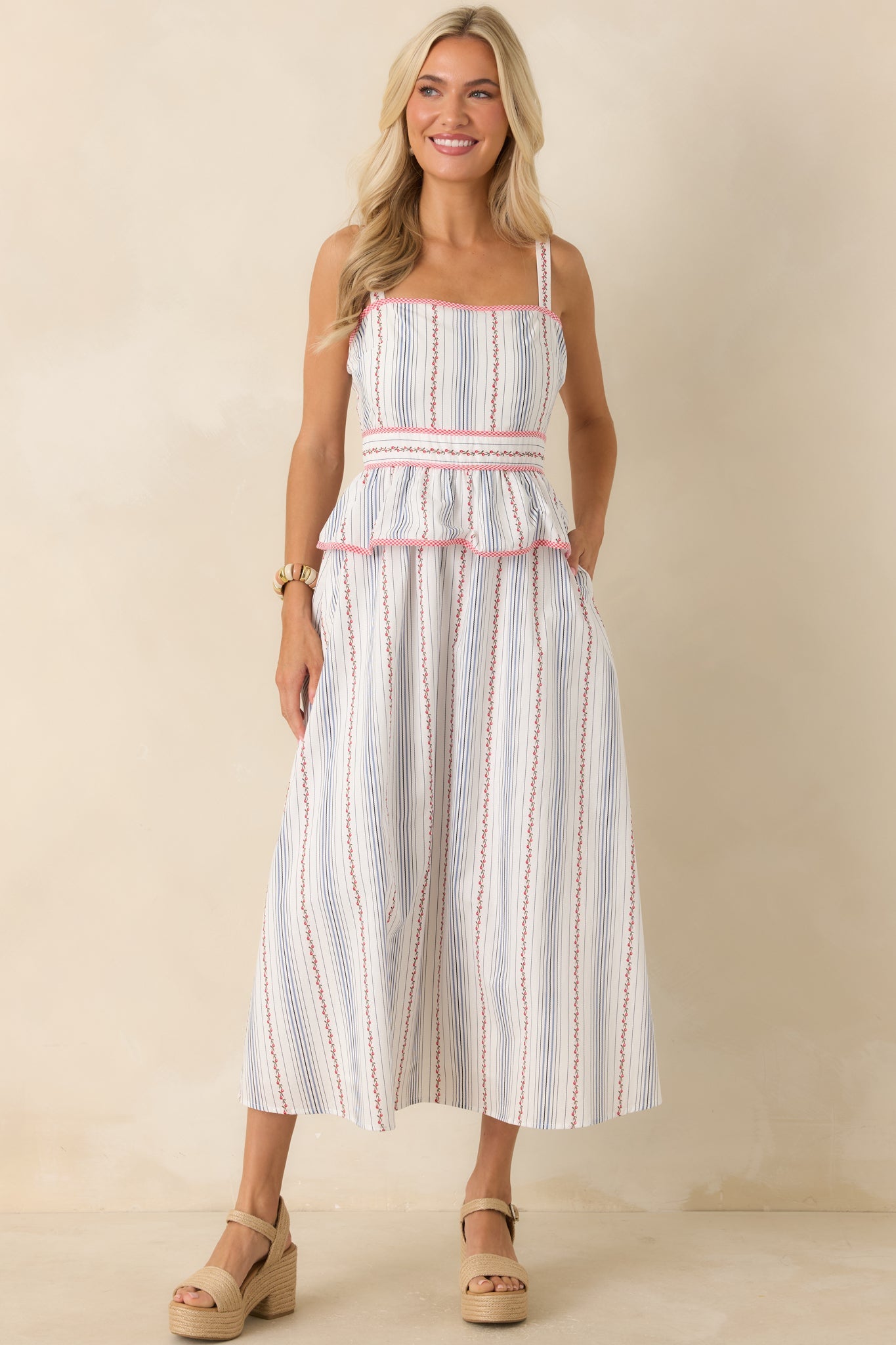 Homegrown Happiness Ivory Floral Stripe Cotton Maxi Dress