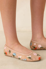 Petal Soft Nude Multi Floral Mesh Ballet Flats