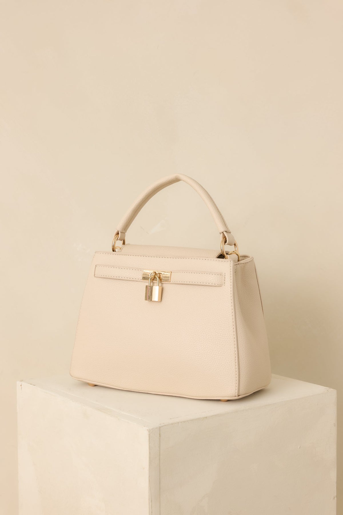 Lock It In Nude Faux Leather Lock Detail Handbag