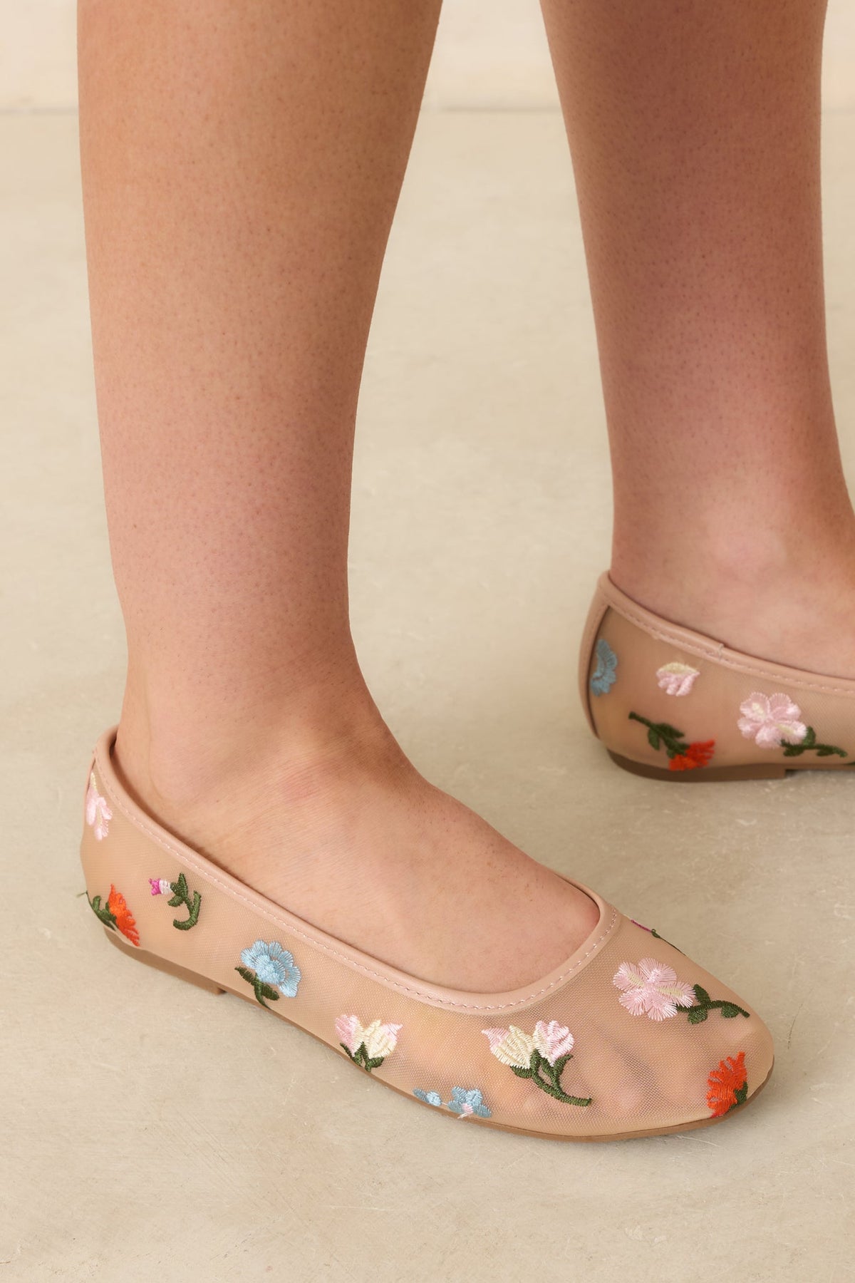 Petal Soft Nude Multi Floral Mesh Ballet Flats