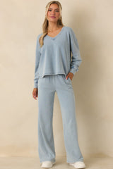 Z Supply Ocean Air Indigo Delphine Knit Denim V-neck Sweatshirt