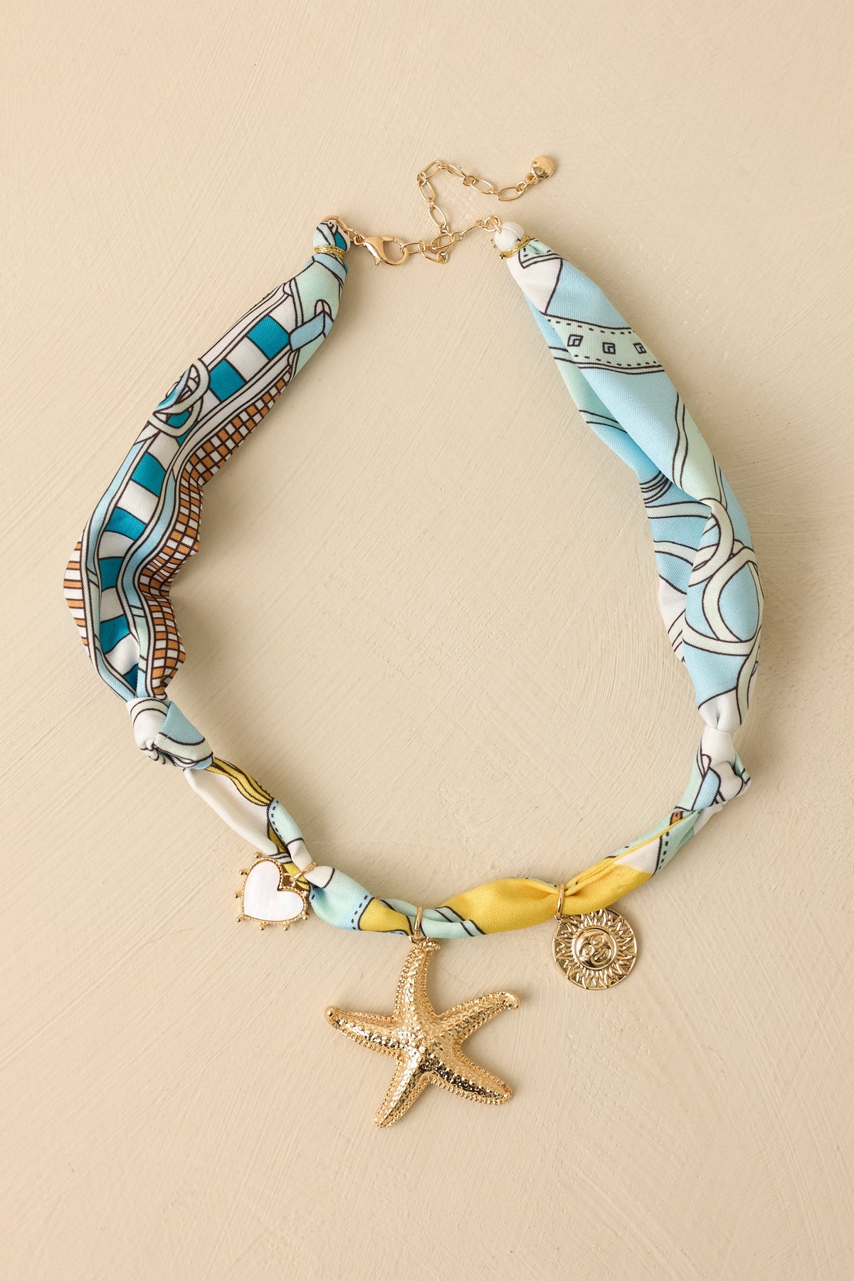 Sea Story Blue Multi Scarf Charm Necklace