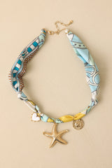 Sea Story Blue Multi Scarf Charm Necklace