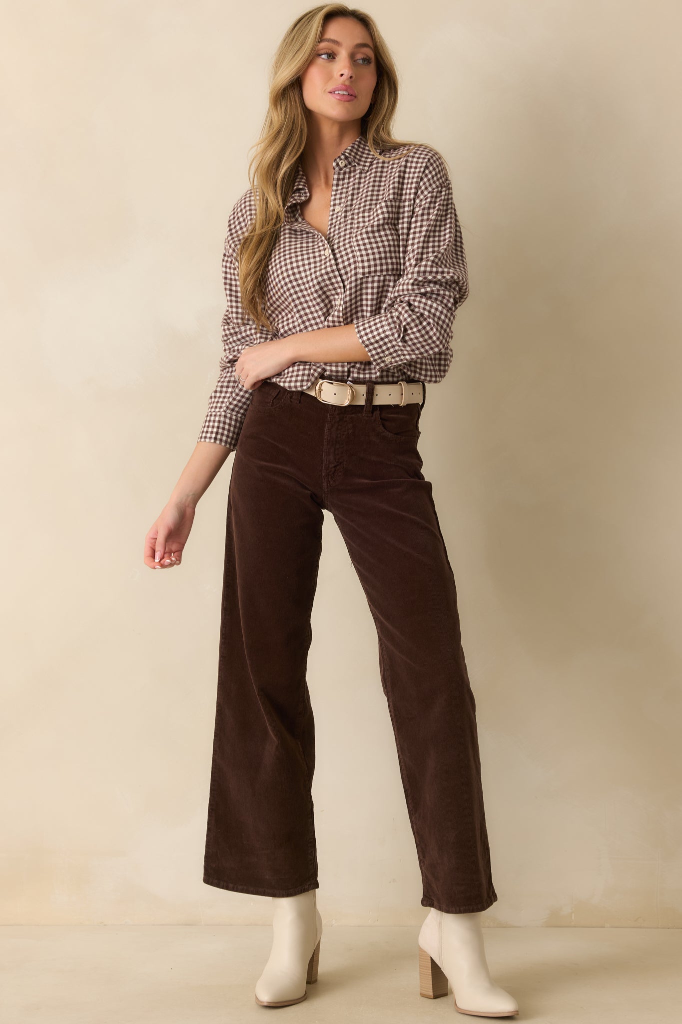 Z Supply Chocolate Brown River Plaid Button Up Top