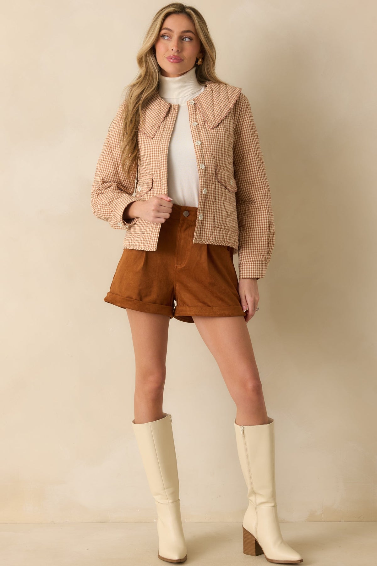 Easier Than You Think Light Rust Gingham Quilted Jacket