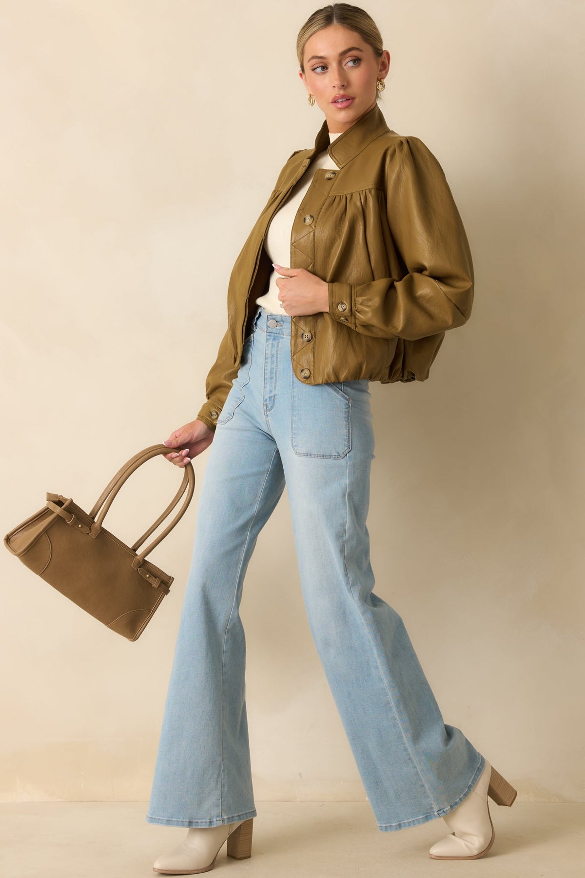 Set the Standard Olive Brown Faux Leather Jacket