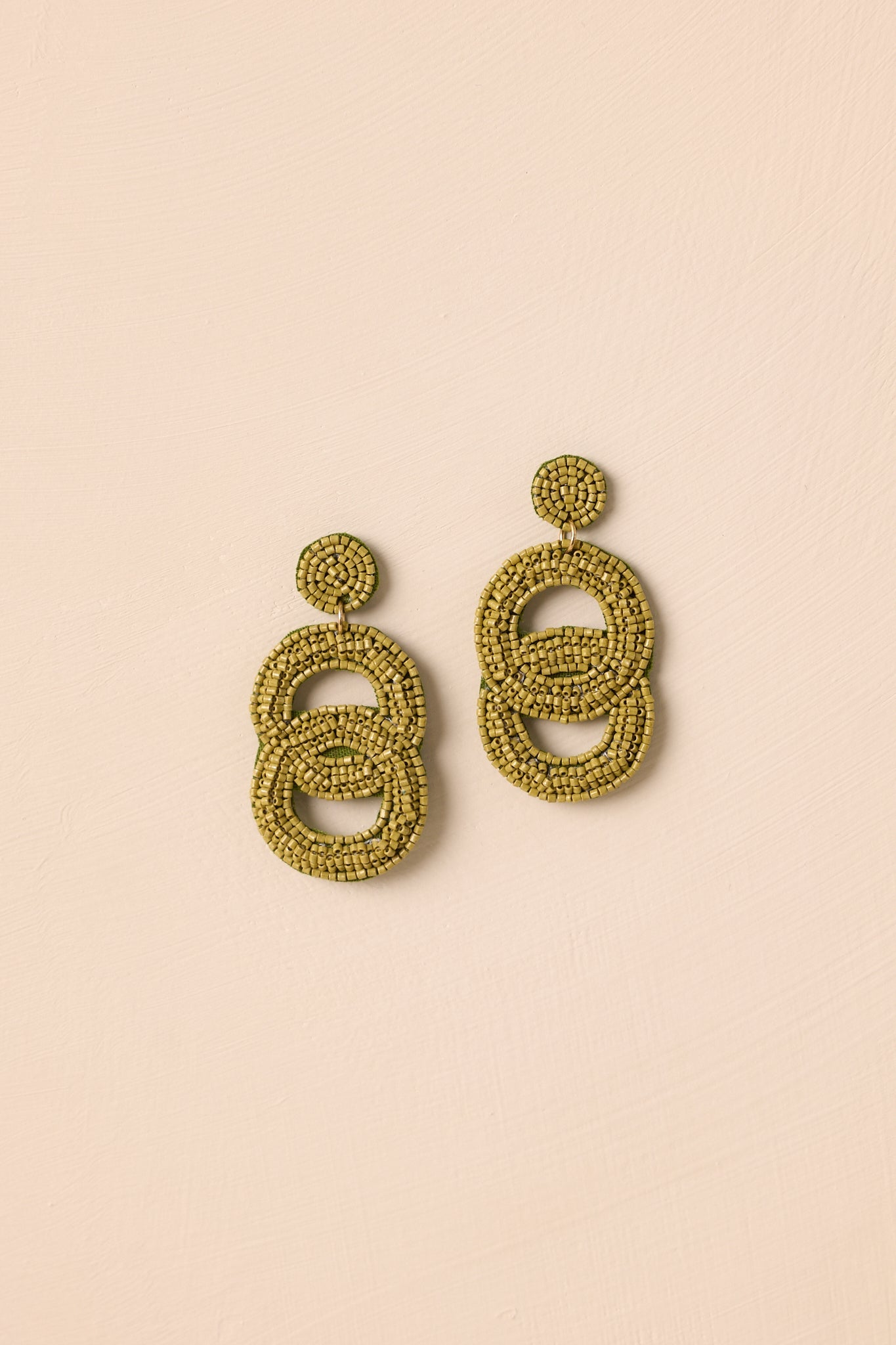 In The Blink Of An Eye Olive Green Beaded Drop Earrings
