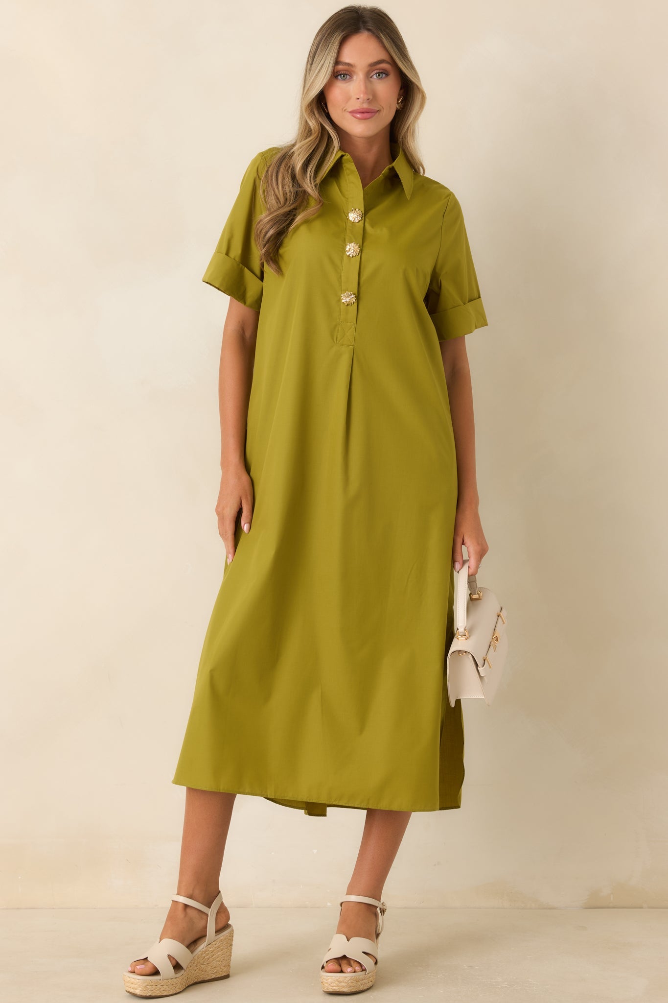 Read the Signs Olive Short Sleeve Maxi Dress