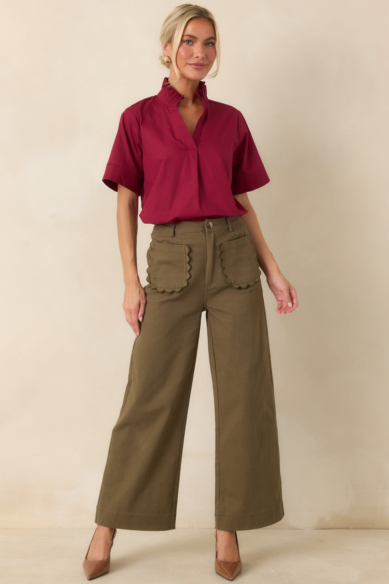 Memories Made Olive Green Cotton Wide Leg Pants