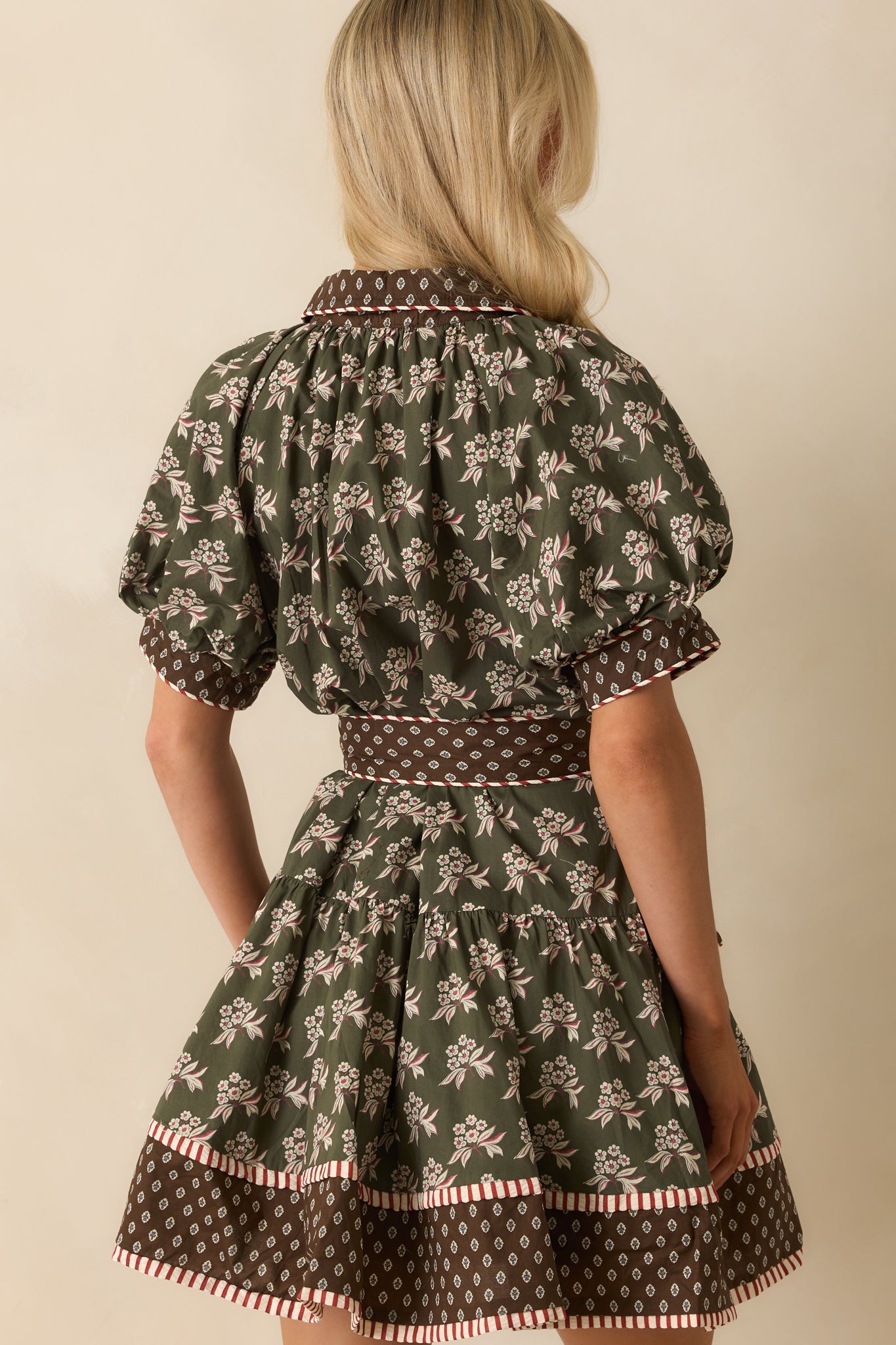 Nothing Forgotten Olive Green Multi Floral Print Cotton Mini Dress