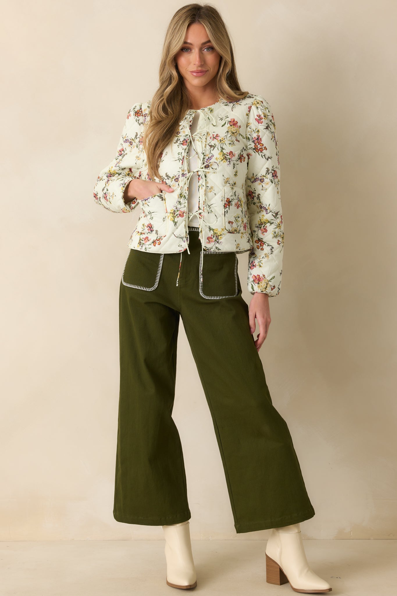 In The Right Place Olive Green Cotton Denim Wide Leg Jeans