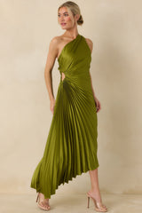 Poetic Charm Olive Green Asymmetric One Shoulder Maxi Dress