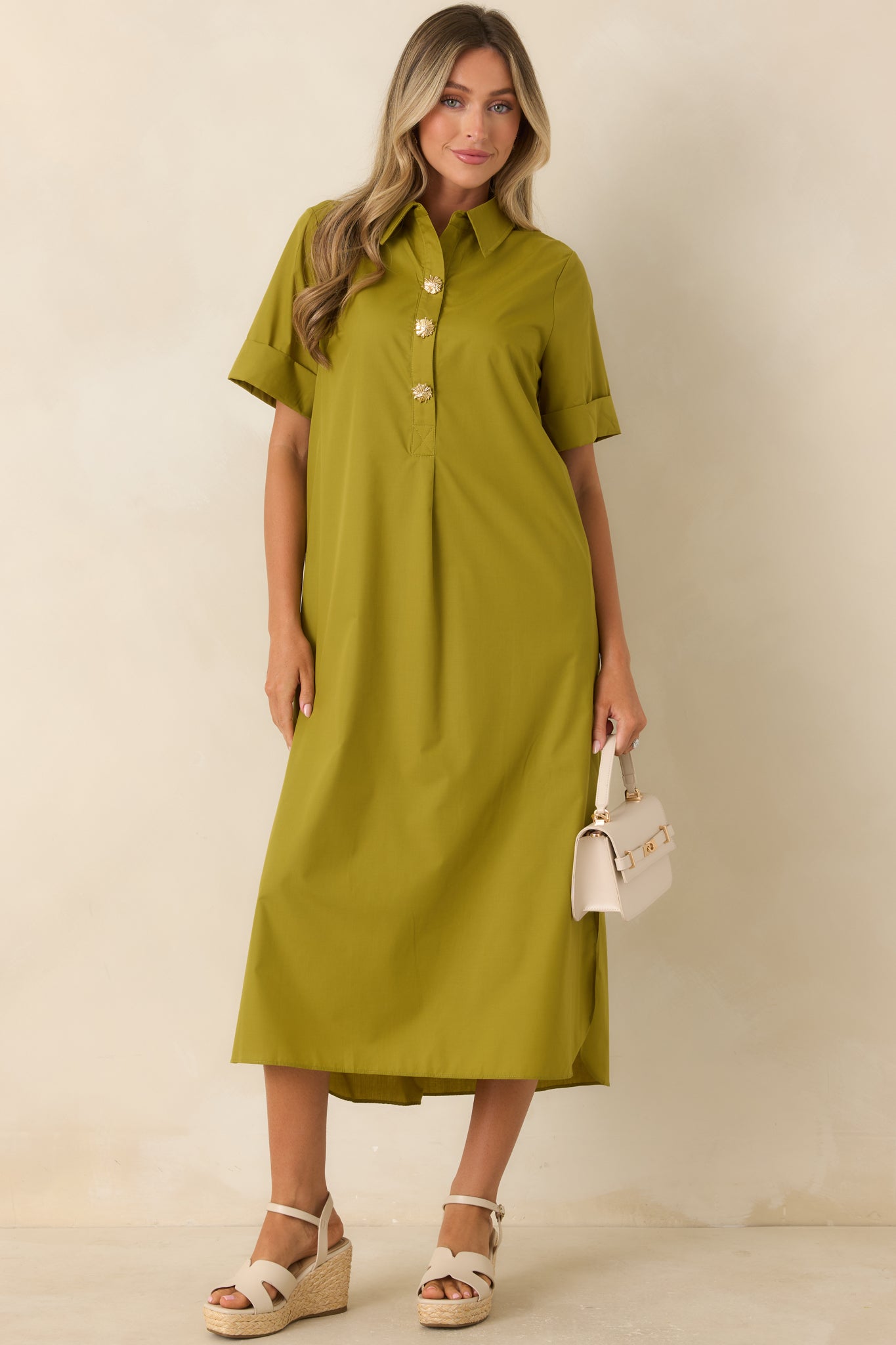 Read the Signs Olive Short Sleeve Maxi Dress
