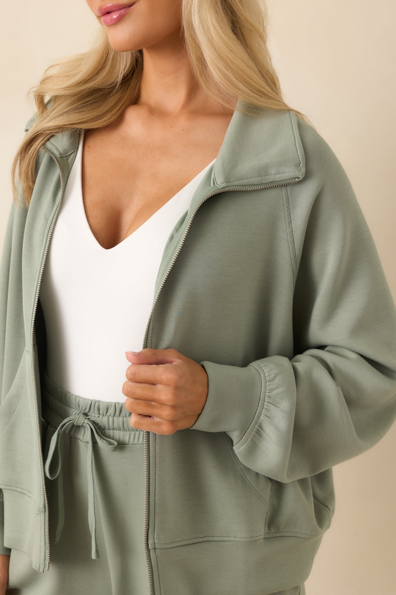 Running Errands Sage Green Zip Up Jacket