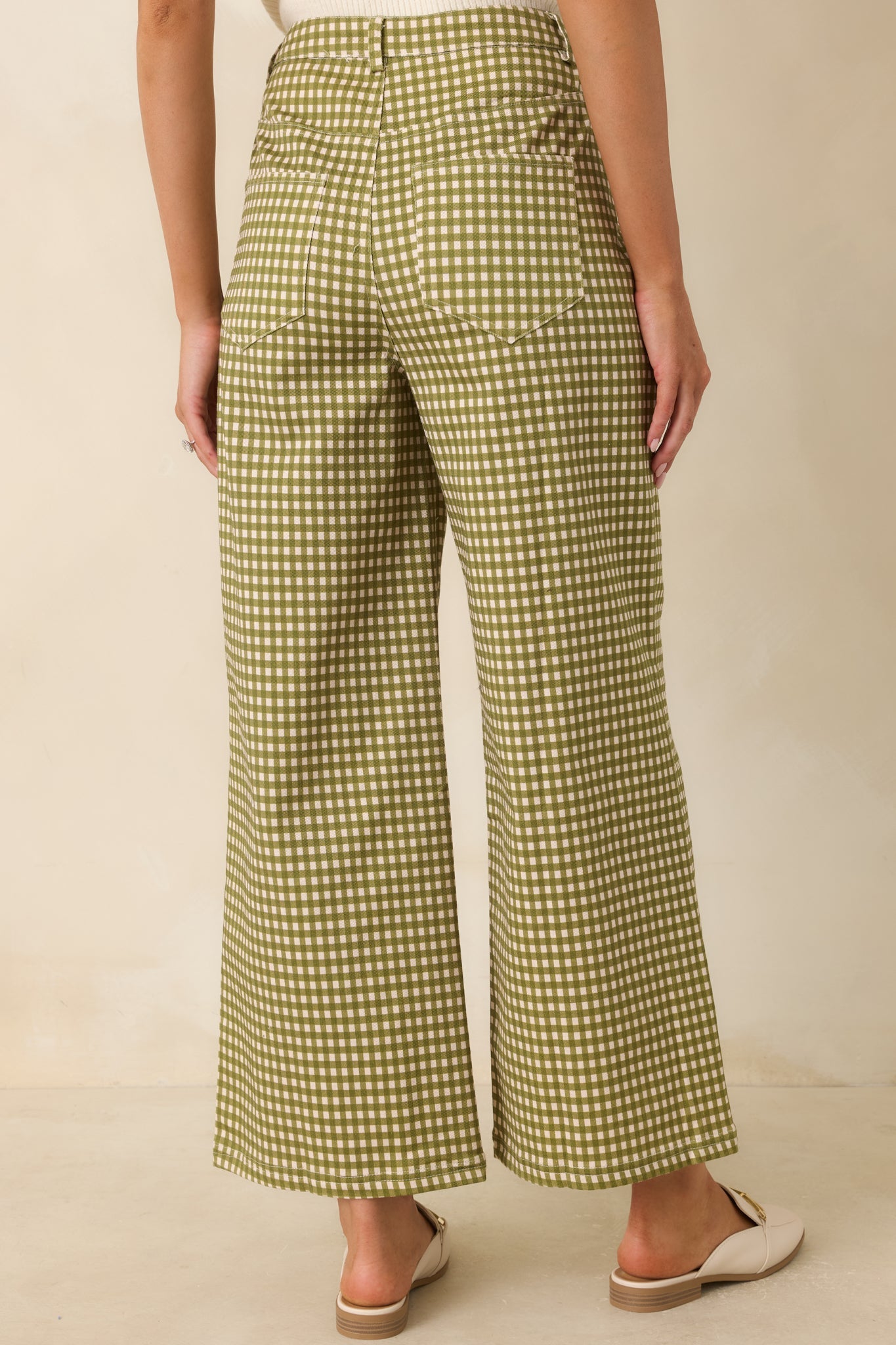 Weekends in the Countryside Olive Gingham Wide Leg Pants