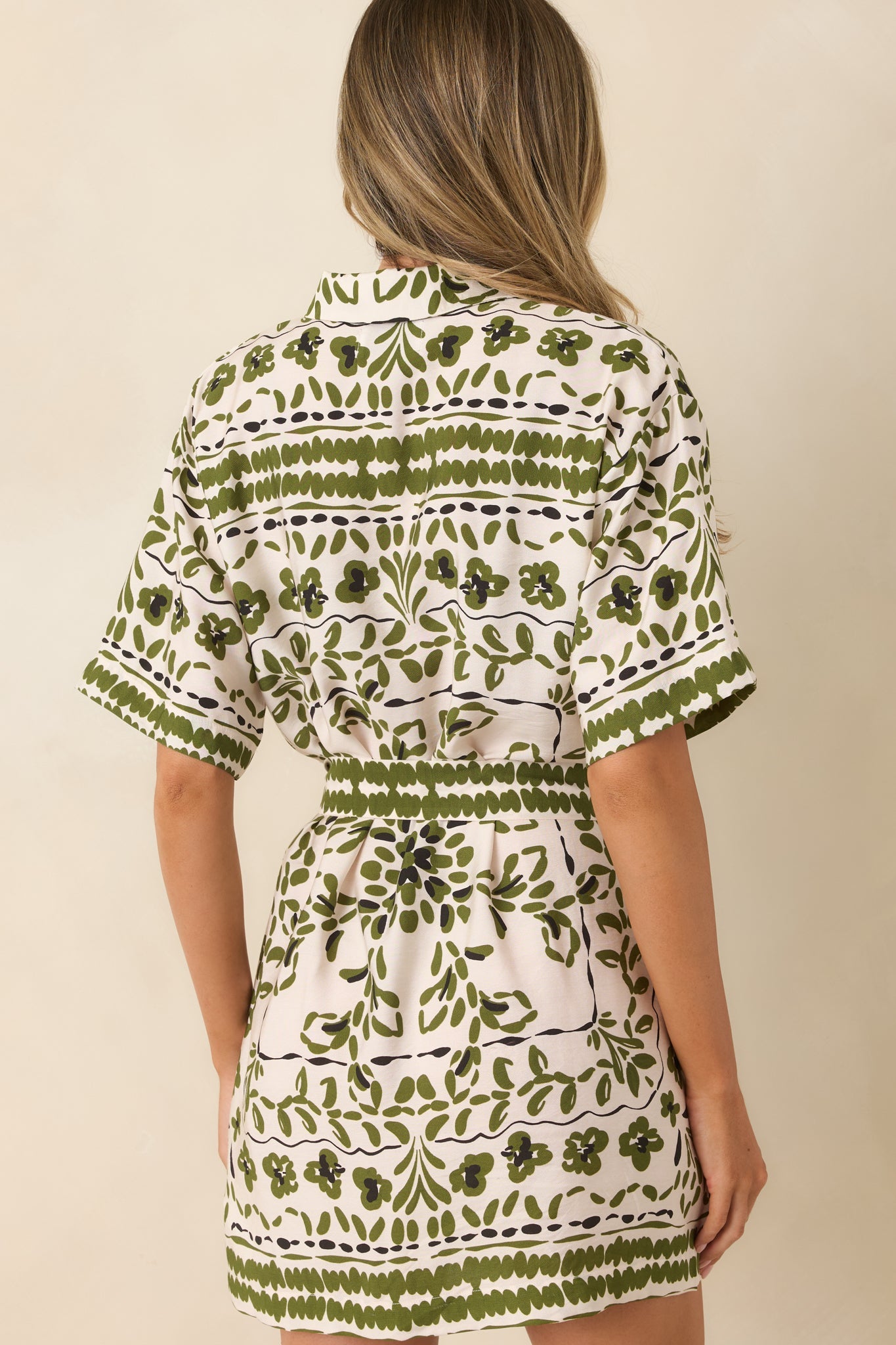 MINKPINK Remi Olive Paisley Mini Shirt Dress