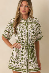 MINKPINK Remi Olive Paisley Mini Shirt Dress