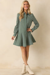 Perfectly Aligned Dark Olive Stripe Long Sleeve Shirt Dress