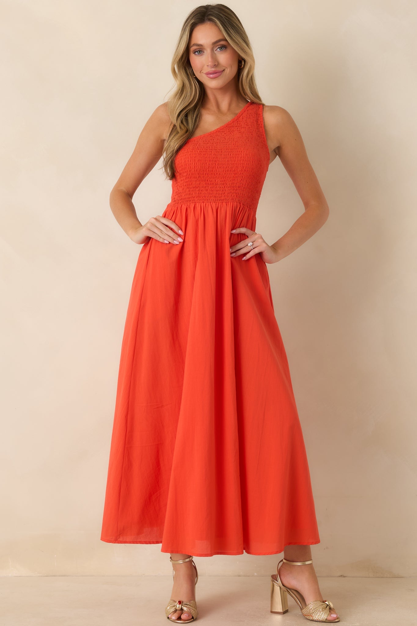 FRNCH Liberatore Coral Orange One-Shoulder Cotton Maxi Dress