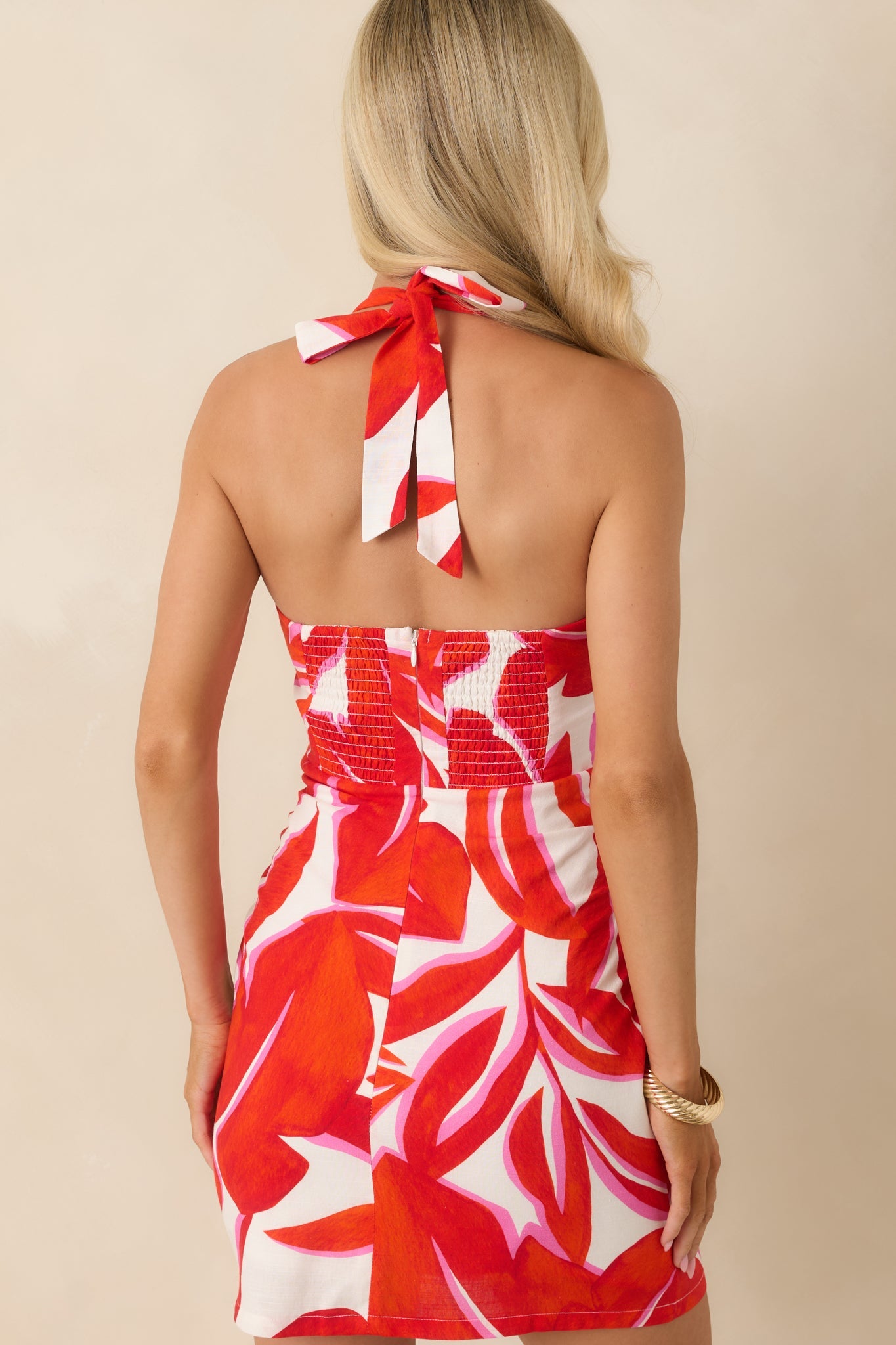 MINKPINK Ravelo Red Palm Print Halter Mini Dress