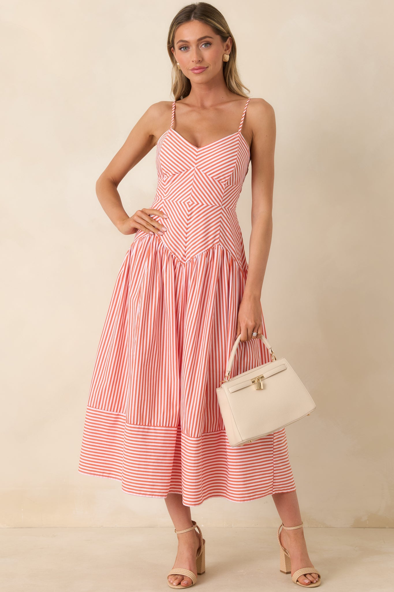 From All Angles Orange & White Stripe Cotton Midi Dress