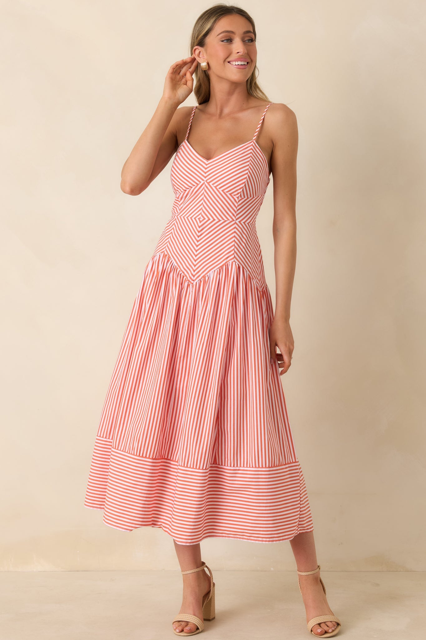 From All Angles Orange & White Stripe Cotton Midi Dress