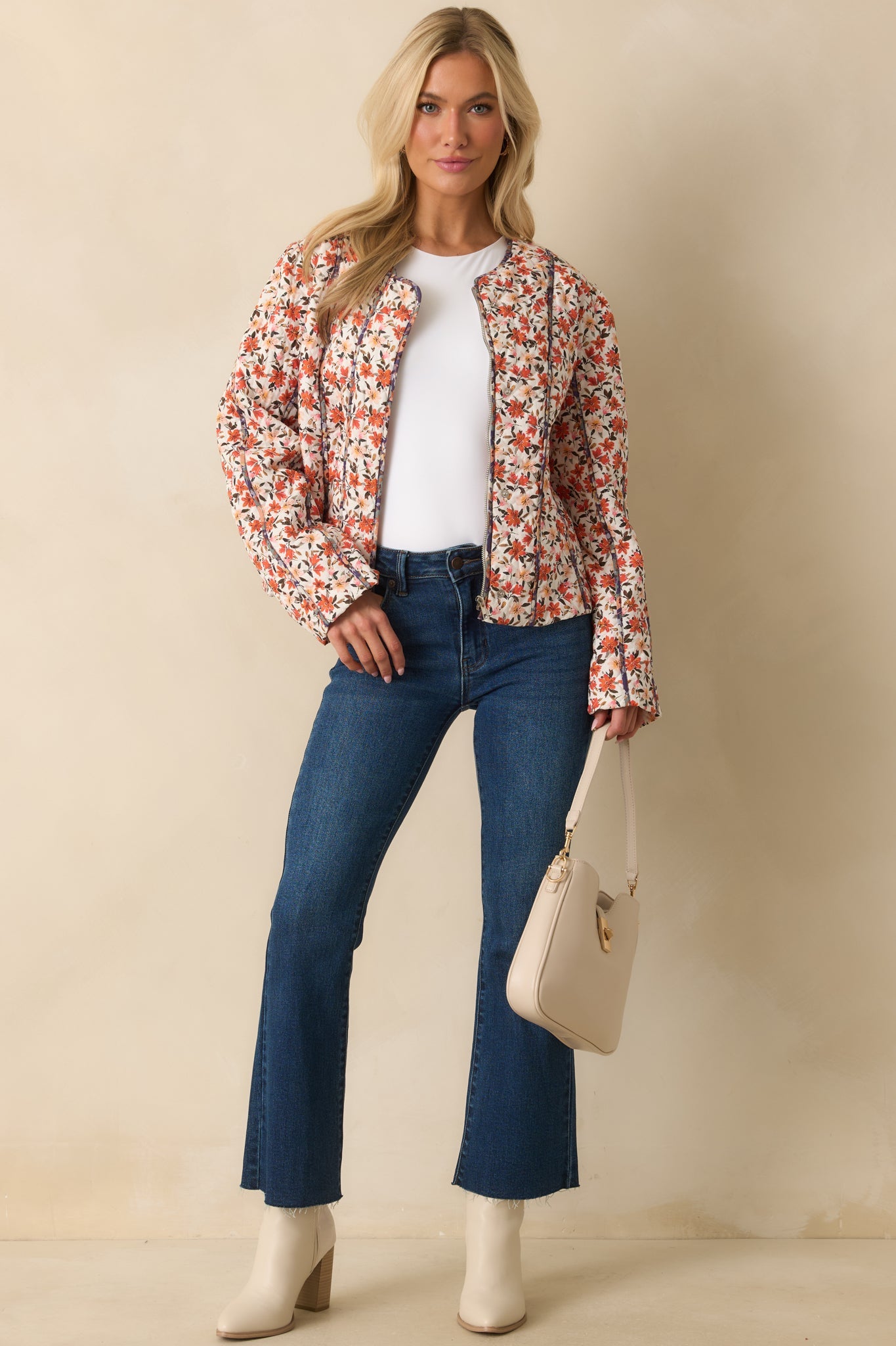 Thought You'd Ask Orange Multi Floral Print Quilted Cotton Jacket