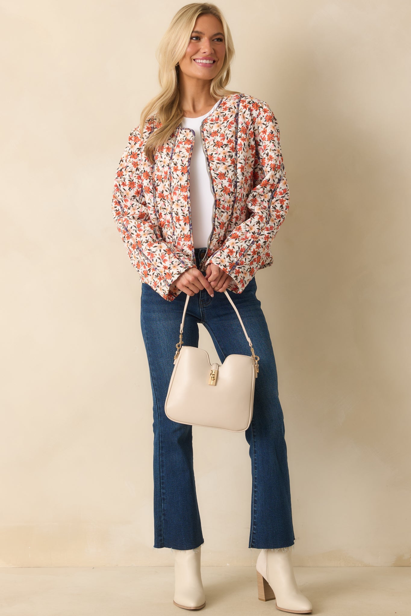 Thought You'd Ask Orange Multi Floral Print Quilted Cotton Jacket