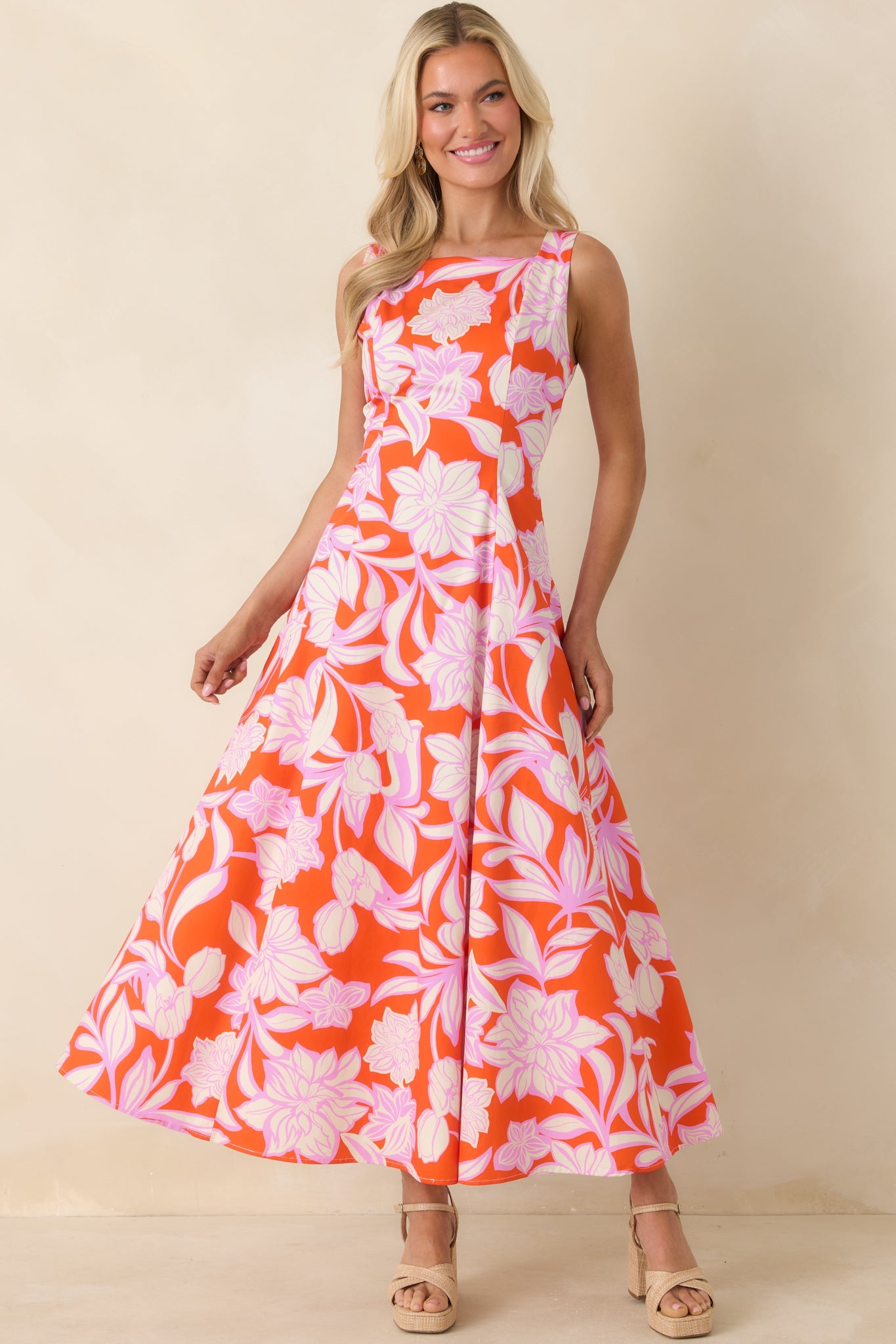 Worth Showing Off Orange & Orchid Pink Floral Tie Back Maxi Dress