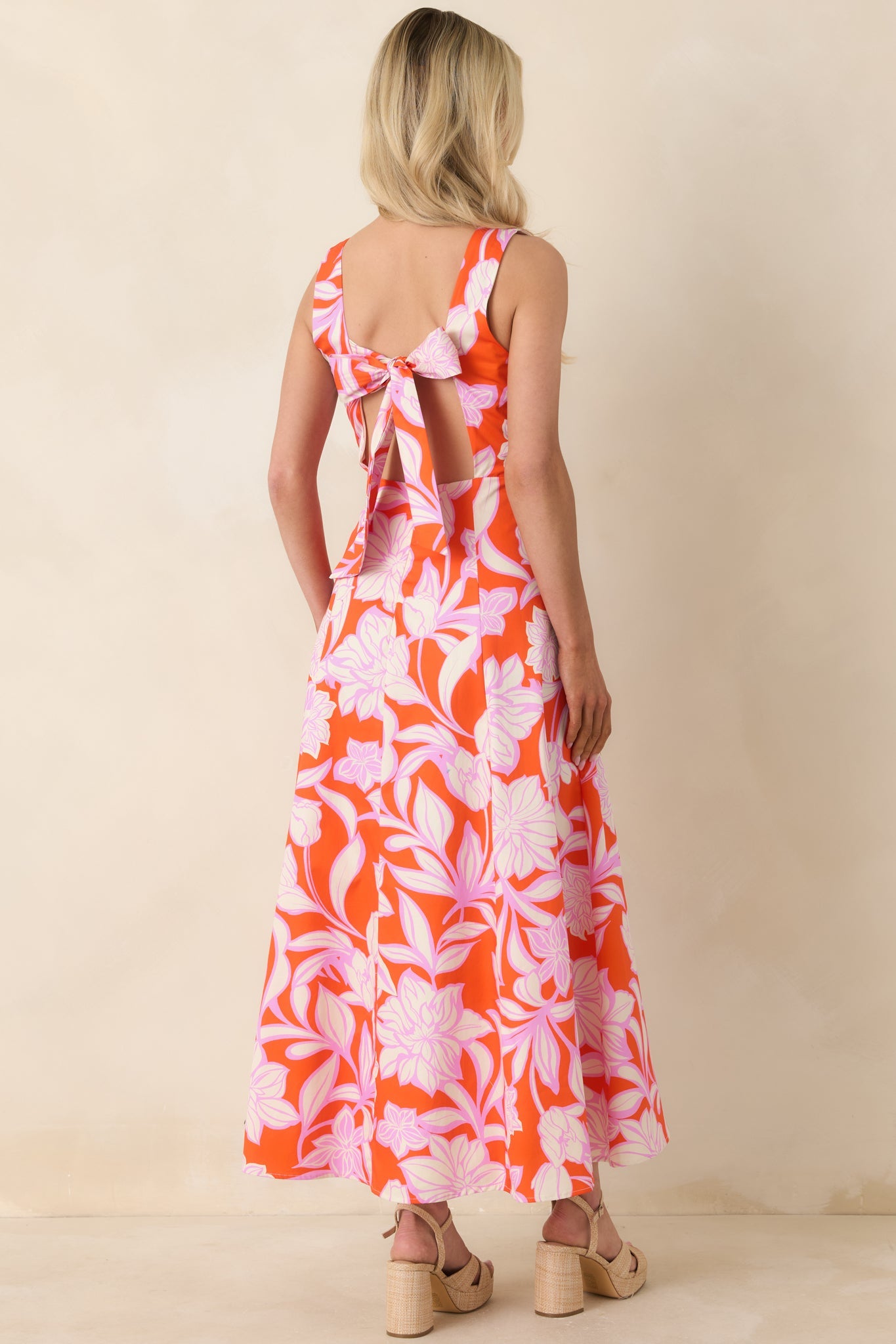 Worth Showing Off Orange & Orchid Pink Floral Tie Back Maxi Dress