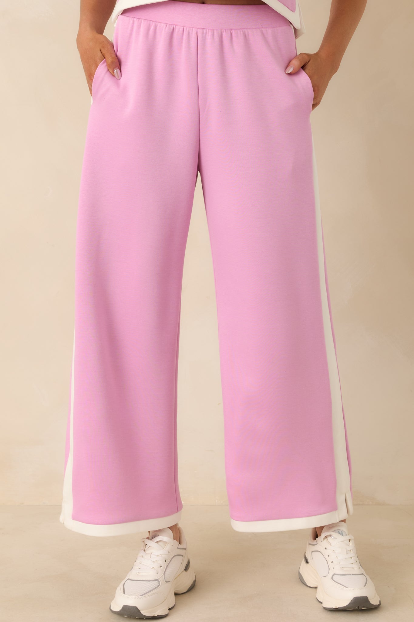 In Good Form Orchid Pink Stretch Knit Contrast Trim Pants