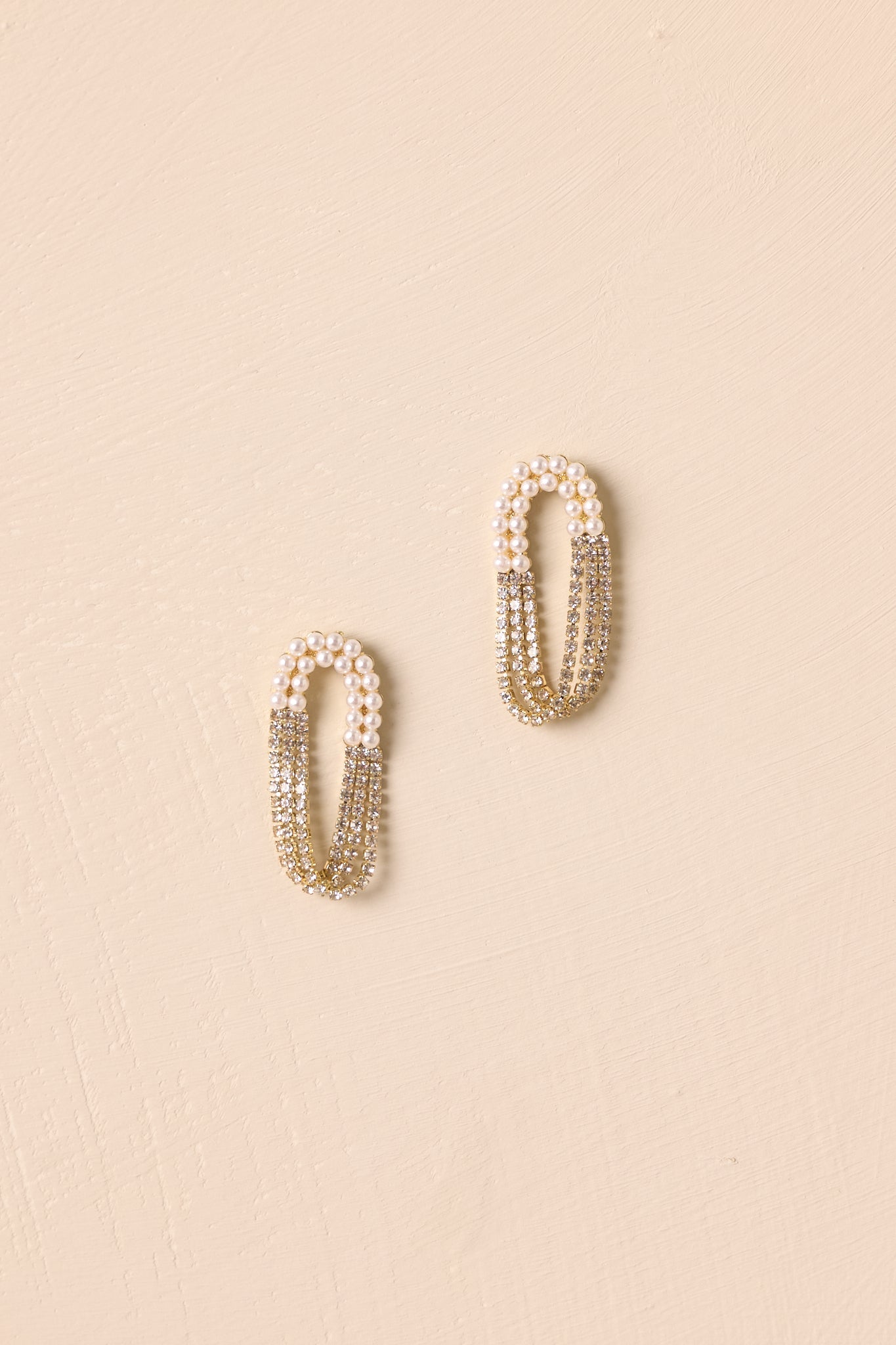Gentle Touch Ivory Pearl Rhinestone Oval Chain Drop Earrings